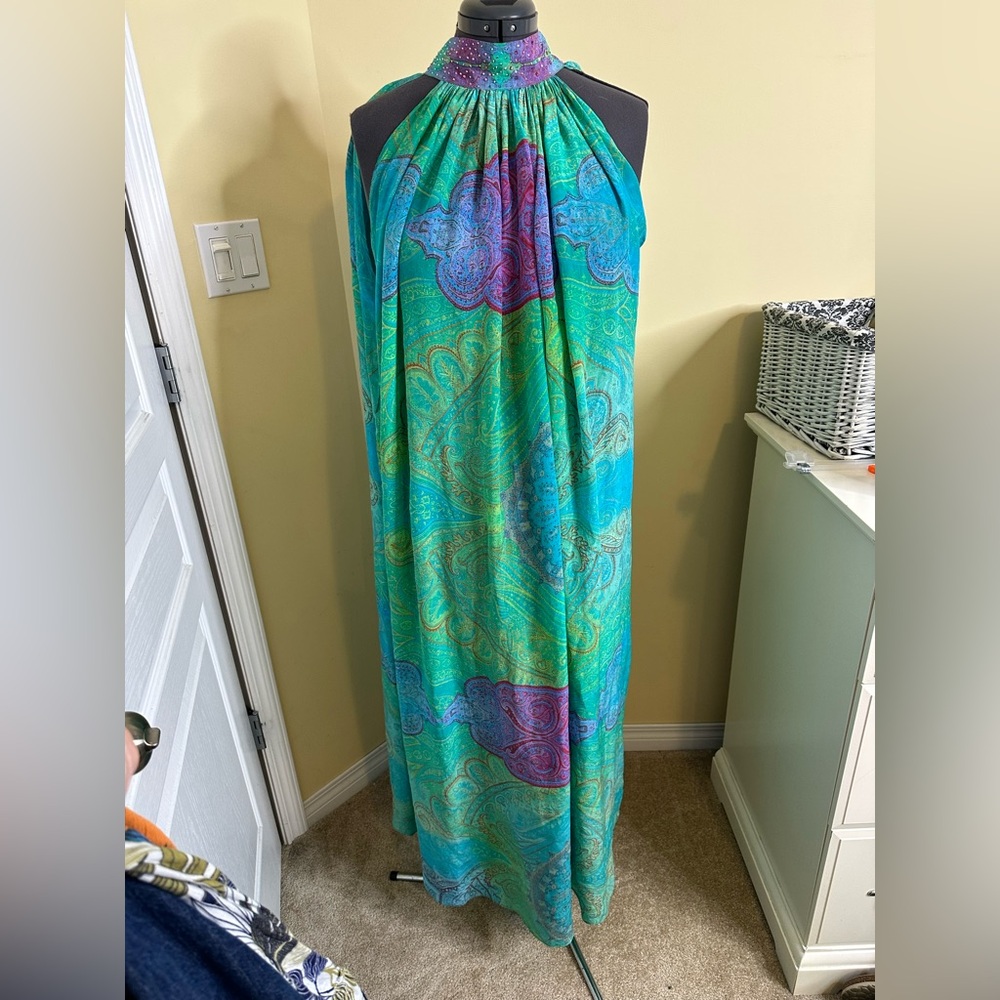 Camilla 100% silk designer dress Vibrant Paisley Halter style